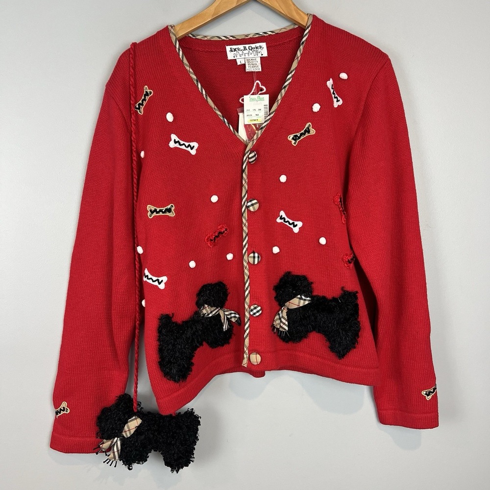 Jack B Quick Red Cardigan Sweater Size Large Scottie Dogs & Matching Purse NWT